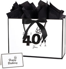Dimetey 12.6Inch 50th Birthday Gift Bag with gift Card and Tissue Paper for Men Women's 50th Birthday Supplies (White 50th)