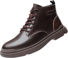 Men's Winter High-Top Leather Booties With Fleece, Water-Resistant & Breathable, Comfortable Dress Casual Shoes For Men, Ideal For Office Business Casual