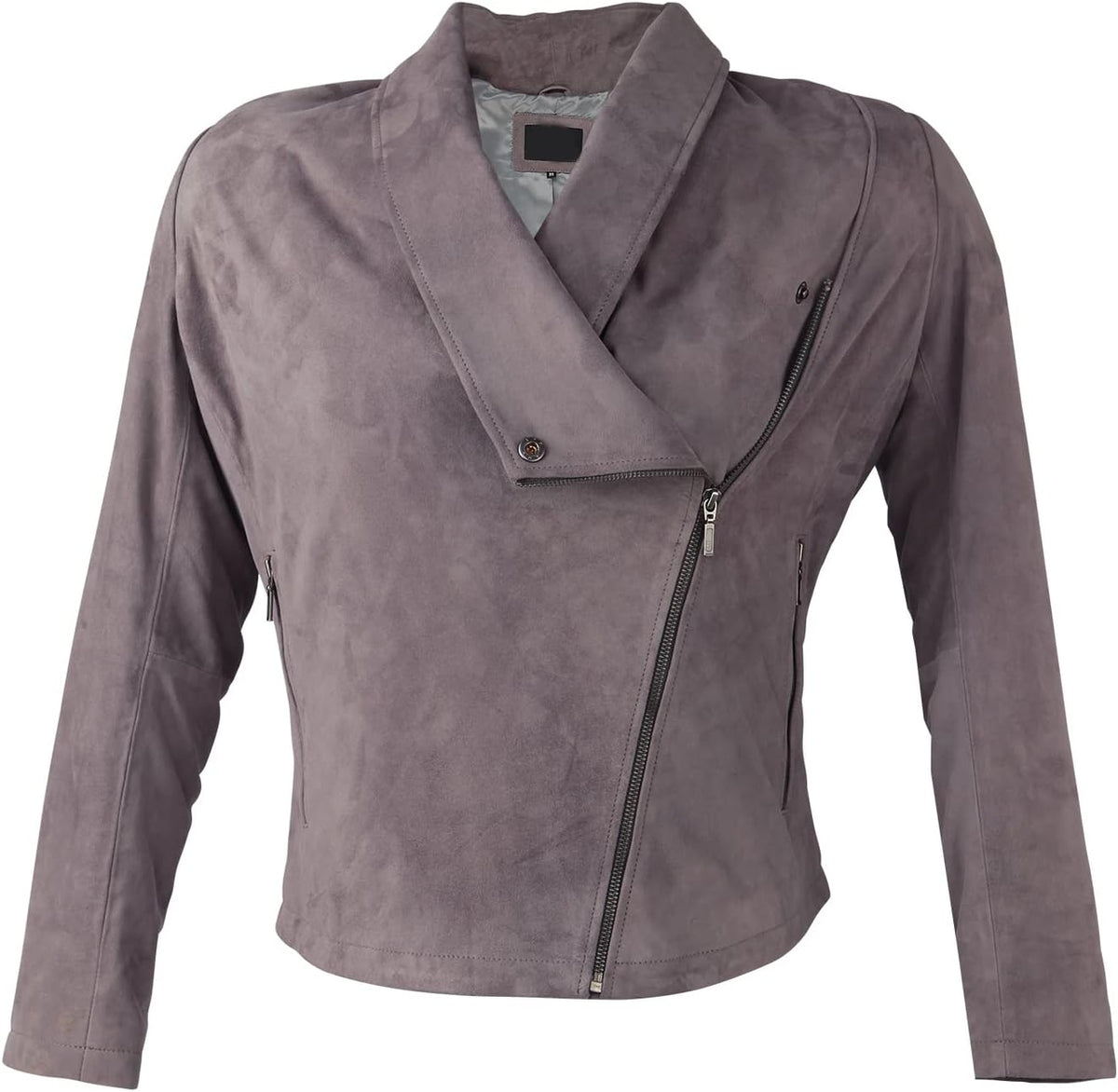 D DOLLY LAMB Women's Sued Leather Jacket - Cross Zipper Round Neck Lambskin Leather Jacket For Girl, Stylish Jackets