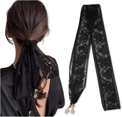 Kefley French Floral Lace Hair Ribbons Headscarf Bandana Headbands Scarf for Women Girls Black White Green Hairbands Hair Band Scarves