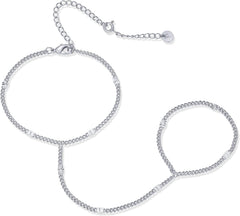 PAVOI 14K Gold Plated Freshwater Pearl Gold Hand Chain Bracelet for Women - Trendy Ring Bracelet Hand Chain Body Jewelry