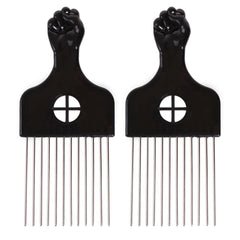 COOKOO 3 Pack Metal Afro Hair Styling Combs - Fist Design Wide Tooth Picks for Women, Men & Natural Curly Hair Hairstyling