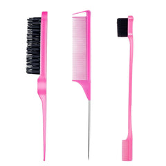 3 Pieces Hair Styling Comb Set Teasing Brush Rat Tail Comb Edge Brush for Edge&Back Brushing, Combing, Slicking Hair for Women (Black)