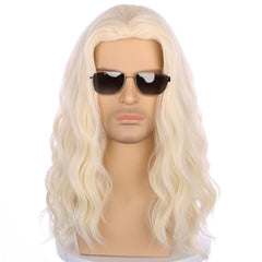 Mens Light Brown Wig Long Curly Wavy Wig Middle Length Brown Mixed Blonde Hair Wig Halloween Cosplay Costume Party Wigs