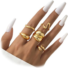 Golden Chunky Rings for Women Non Tarnish 14k Stackable Dome Statement Rings Sets Vintage Dainty Knuckle Open Midi Finger Rings Jewelry Pack for Gifts