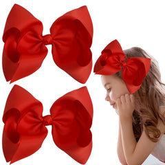 2 PCS 8 Inch Boutique Hair Bows Clips for Girls Toddler, Grosgrain Ribbon Big Large Bows Alligator Clips Kids Hair Accessories (White, Set-1)