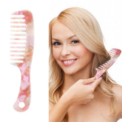 Large Wide Tooth Hair Comb, LADYAMZ [Tortoise Shell] Cellulose Acetate Round Tooth Comb for Straight/Curly Hair,Short/Long Hair Women Men or Kids, Easy Detangling Wet or Dry, Anti-static (Ivory)