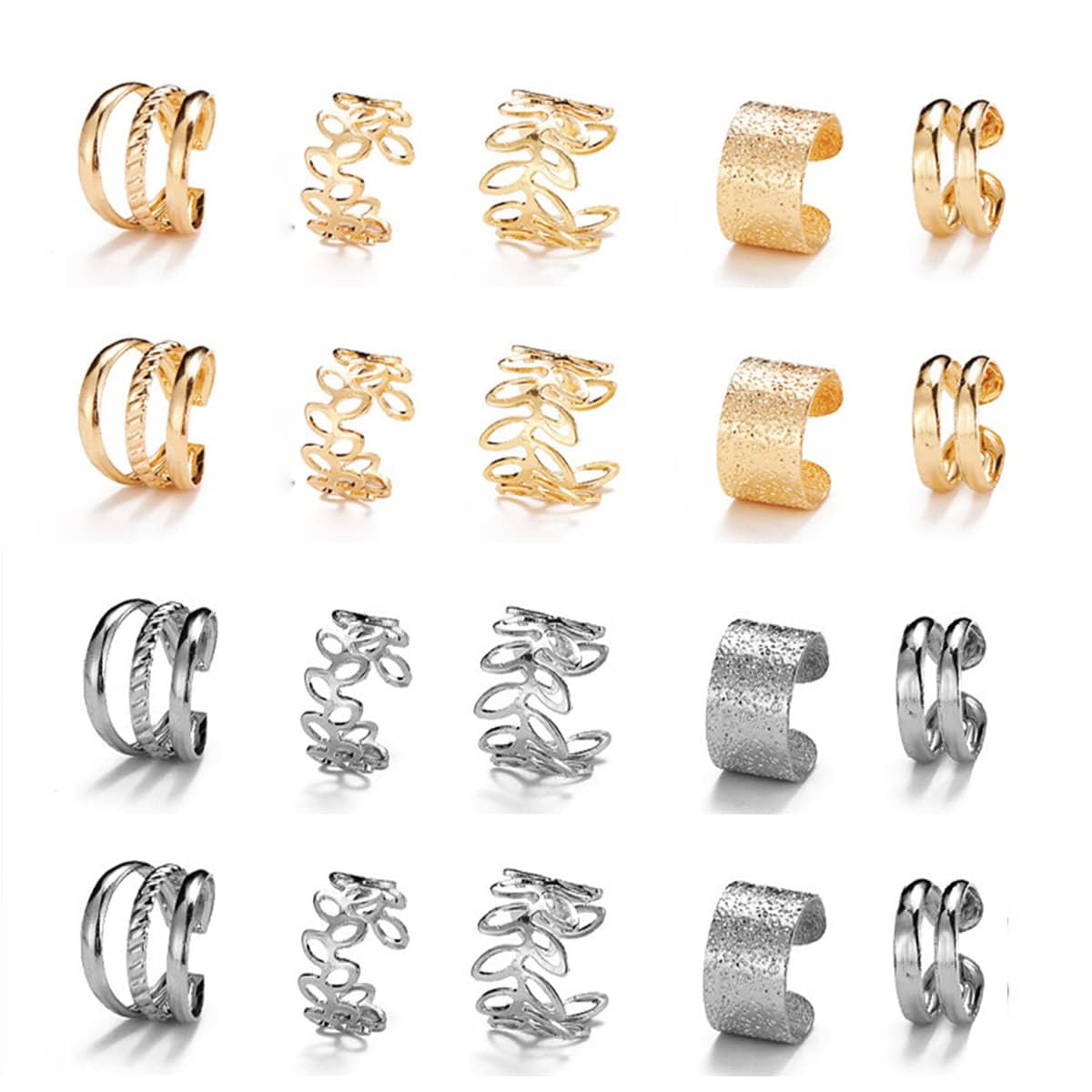 20 PCS Gold Hair Jewelry for Braids with Crystal Rhinestone Dreadlock Braid Clips Non-Piercing Ear Cuffs Clip Jewelry for Women Men Hair Accessories Braids