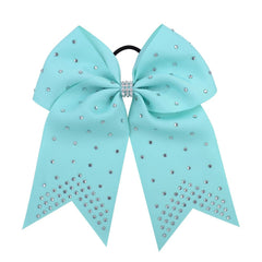 7 Inches Rhinestone Hair Bows Elastic Hair Tie Ribbon Large Cheer Bow Ponytail Holder Hair Band for Women Girls Kids Teens (White)