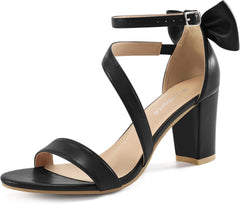 Chunky Heels for Women Wedding: Comfortable Ladies Bow Heel Sandals for Prom Party - Bridal Dressy Walking Shoes