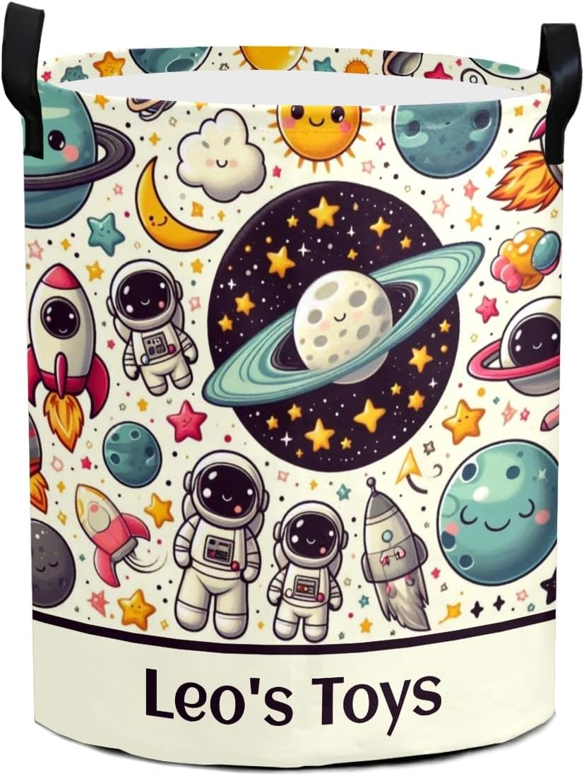 Space Rocket Astronaut Personalized Laundry Basket,Custom Waterproof Clothes Hamper with Handles for Kids Room,Nursery Decor