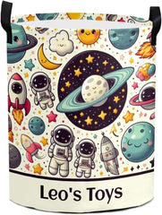 Space Rocket Astronaut Personalized Laundry Basket,Custom Waterproof Clothes Hamper with Handles for Kids Room,Nursery Decor