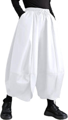 ellazhu Women's Puffy Drawstring Elastic Waist Drop Crotch Hakama Harem Wide Leg Pants GZ81 A