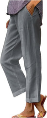 Cotton Linen Women Pants Solid Color Elastic Waist Straight Leg Casual Wide Leg Pants Spring Casual Relaxed Trouser D-628