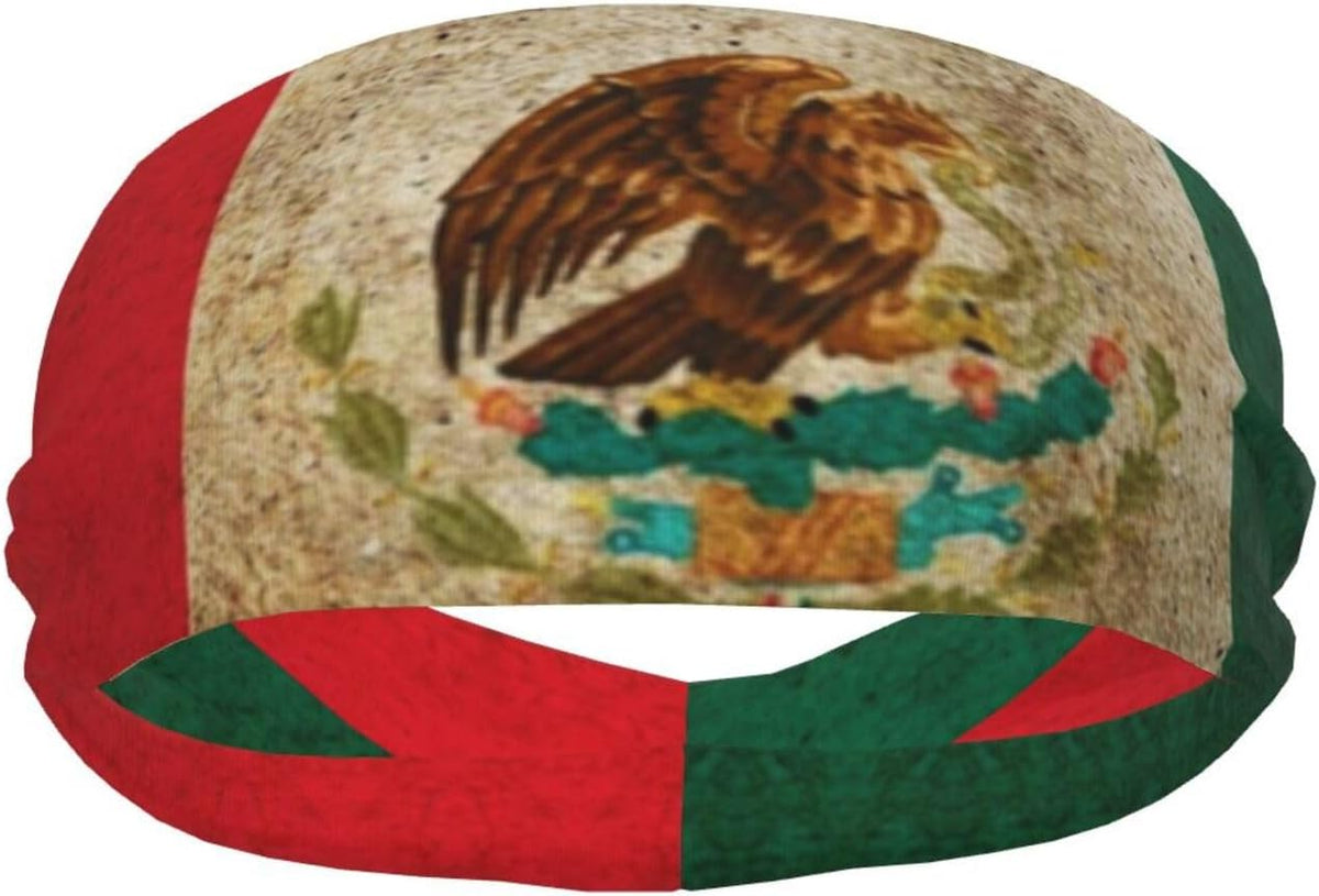 Mexico Headbands for Hiking Running Cycling Mexico Flag Headbands Mexican Sweatbands Wide Head Bands