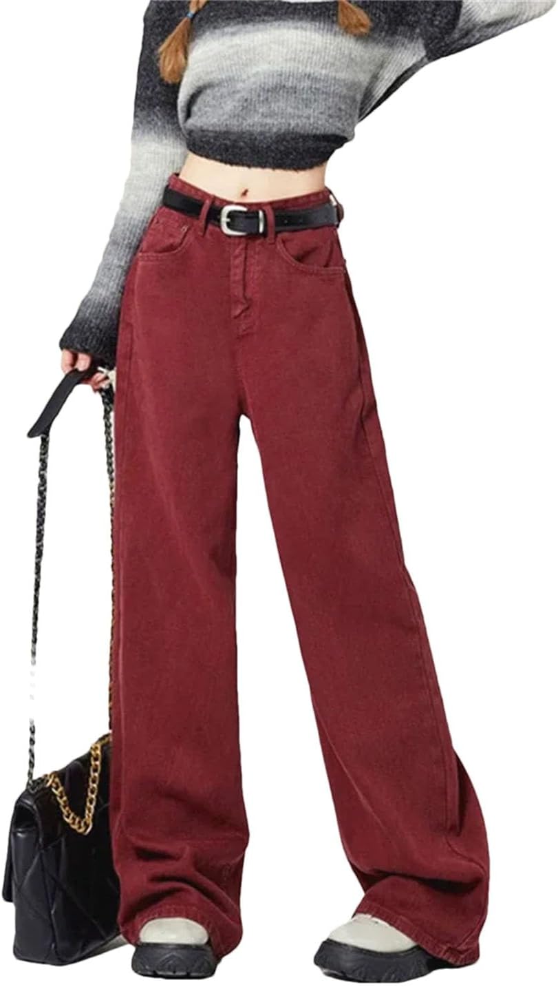 Women's Street Style Wide Leg Jeans American Denim Trousers High Waist Loose Straight Pants