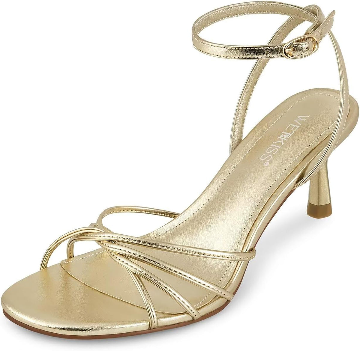 wetkiss Womens Sandals Round Open Toe Kitten Heels Adjustable Ankle Strap Low Heels Heeled Sandals for Women Summer Dress Shoes Not Suitable for Wide Feet
