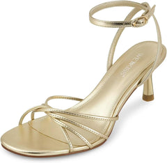 wetkiss Womens Sandals Round Open Toe Kitten Heels Adjustable Ankle Strap Low Heels Heeled Sandals for Women Summer Dress Shoes Not Suitable for Wide Feet
