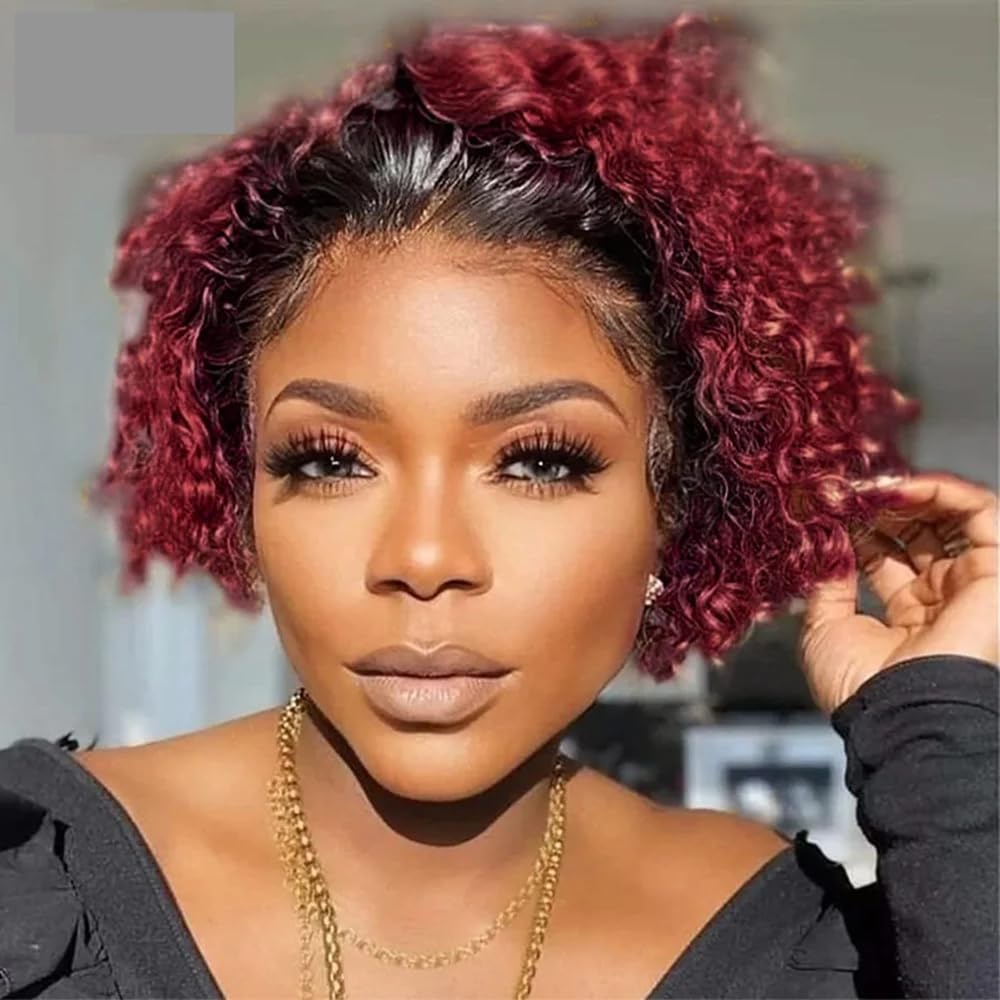 6" Pixie Cut Wig Human Hair, Short Curly 13×1 Lace Front Human Hair Wigs for Black Women, Natural Black Color Layered Breathable Pixie Wig