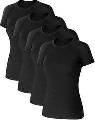 Coume 4 Pack Women's Compression Shirts Short Sleeve Workout Tops Running Athletic Yoga T-Shirt for Gym Sports Gear Quick Dry