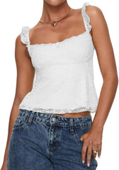 Women Y2k Lace Trim Tank Tops Teen Girl Fairycore Sleeveless Solid Going Out Streetwear Summer Crop Camisole