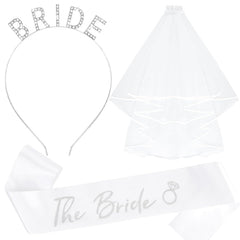 Bride Headband and Sash Veil for Bachelorette Party Tiara Veil for Wedding Bridal Shower Hairband With Veil Bridal Sash Wedding Headpiece for Bride