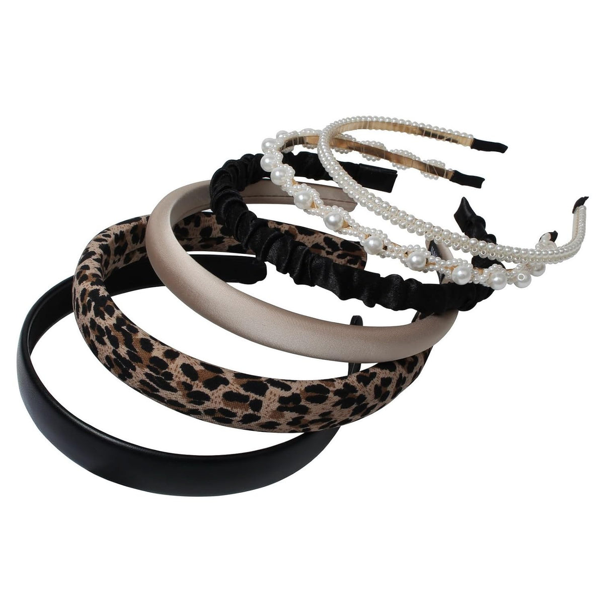 6PK Different Designs Headbands for Women Non Slip Flower Black White Solid Headband Set Cute Pearl Hair Band for Girls Twisted Hairband