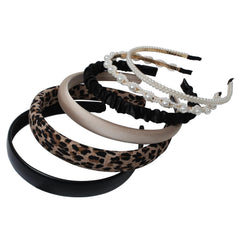 6PK Different Designs Headbands for Women Non Slip Flower Black White Solid Headband Set Cute Pearl Hair Band for Girls Twisted Hairband