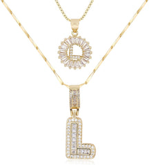 Letter Necklace 14k Gold Plated Bling Dainty Necklaces Trendy Chunky Custom Name Necklace Personalized Round Circle Pendant Zirconia Letters Name Crystal Jewelry Gifts for Women