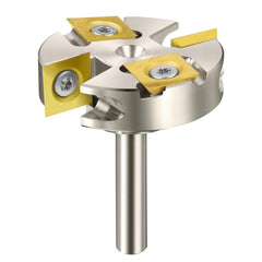 CNC Spoilboard Surfacing Router Bit 1/4" Shank, 1-1/2" Cutting Diameter, Slab Flattening Router Bit, 2+2 Titanium-Coated Carbide Inserts and Nickel-Plated Alloy Tool Steel Body for Woodworking