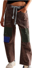 Barrel Jeans Women, Wide Leg Baggy Low Rise Ankle Sweatpant Patchwork Jeans for Woman Cropped Loose Fit Stretchy Trouser