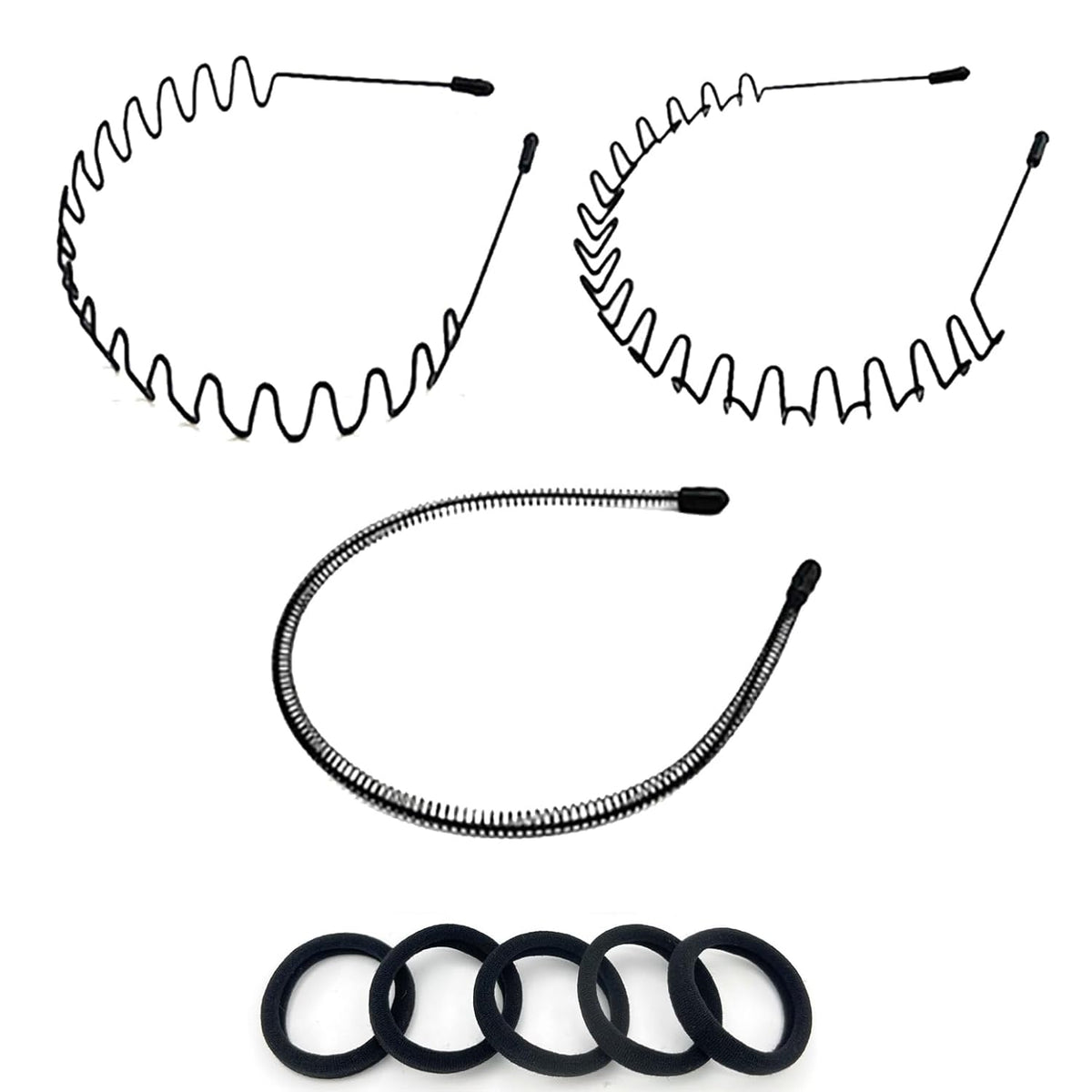Metal Headbands for Men and Women - Adjustable Unisex Wire Hair Band with Wavy Design, Black Elastic Sports Headband for Daily Use, Spring Summer Outdoor & Gifts（6 Pack ）
