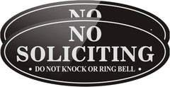 Set of 2 – No Soliciting Signs for House or Office, Self-Adhesive Metal-Plated Front Door Signs, Weatherproof (7” x 3”) (Brushed Nickle/Black)