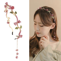 AHONEY Flower Headband for Women Girls Hair Vine Gold Leaf Boho Headband Wedding Fairy Accessories Headpiece Bridal Crown (Floral)