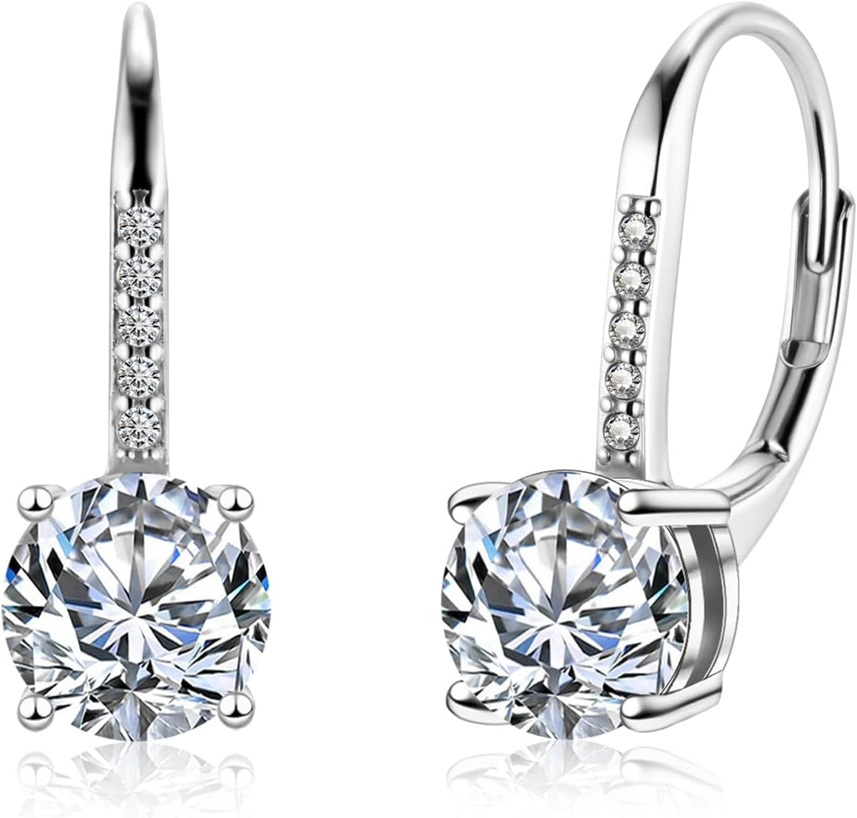 Moissanite Earrings, White Gold Plated Soild Sterling Silver Dangle Earrings 1.0ct-2.0ct D Color Brilliant Round Cut Lab Created Moissanite French Leverback Drop Earring for Women
