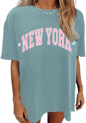 Avanova Women Graphic Letter Print Oversized T Shirt Short Sleeve Casual Summer Loose Fit Tee Top