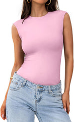 PINKMSTYLE Womens Crew Neck Sleeveless Bodysuit Double Lined Stretchy Fitted Basic Thong Body suit Tank Tops