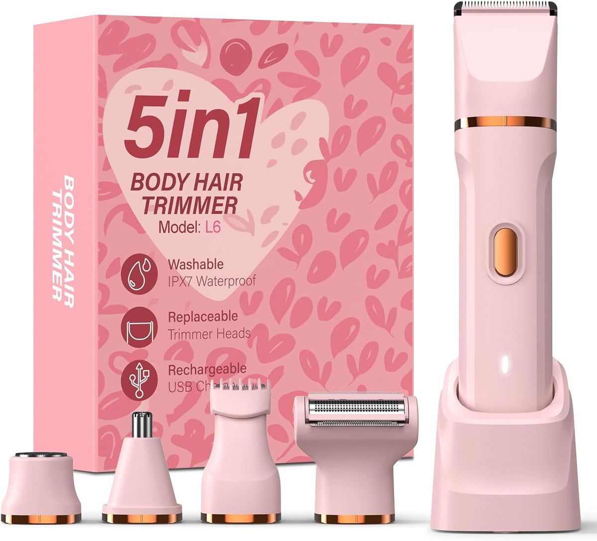5-in-1 Bikini Trimmer for Women, IPX7 Waterproof Electric Razors Shaver, Cordless Body Hair Trimmer, Facial & Pubic Hair Removal, Ceramic Blade (Sky Blue)