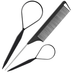 TsMADDTs 3Pack Hair Loop Tool Set with 2PCS French Braid Tool Loop 1PCS Rat Tail Comb Metal Pin Tail Braiding Comb for Hair Styling, Purple