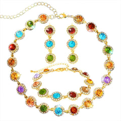 ACEDRE Colorful Crystal Jewelry Sets Gold Sparkly Rhinestone Necklace and Earrings Set Prom Costume Accessory for Women