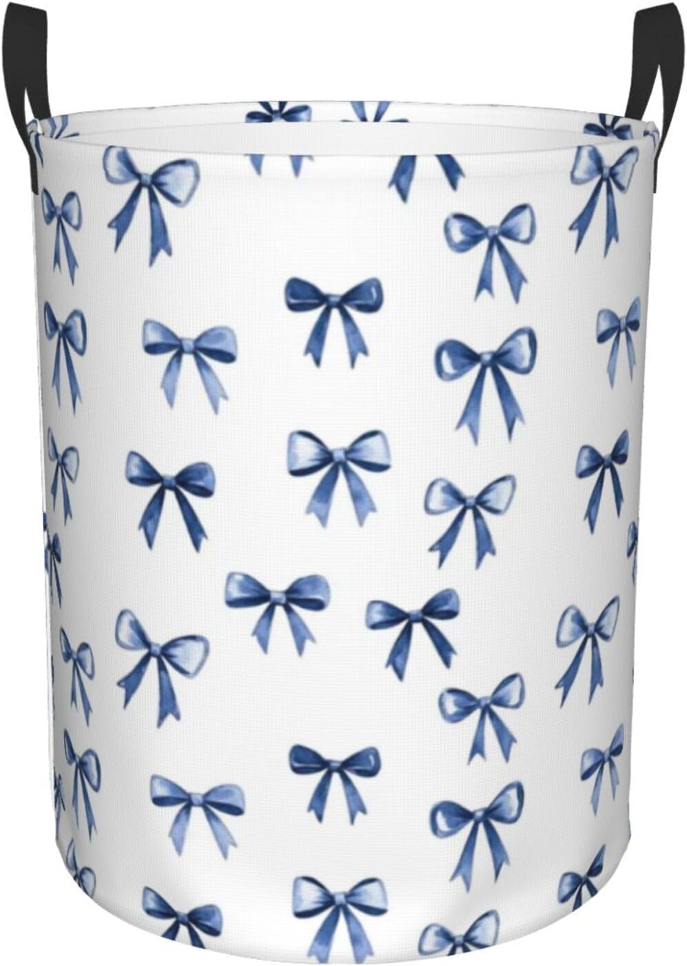 Blue Ribbon Bow Laundry Basket Waterproof Freestanding Laundry Hamper With Handles Foldable Clothes Organizer For Bathroom, Bedroom And Dorm Medium