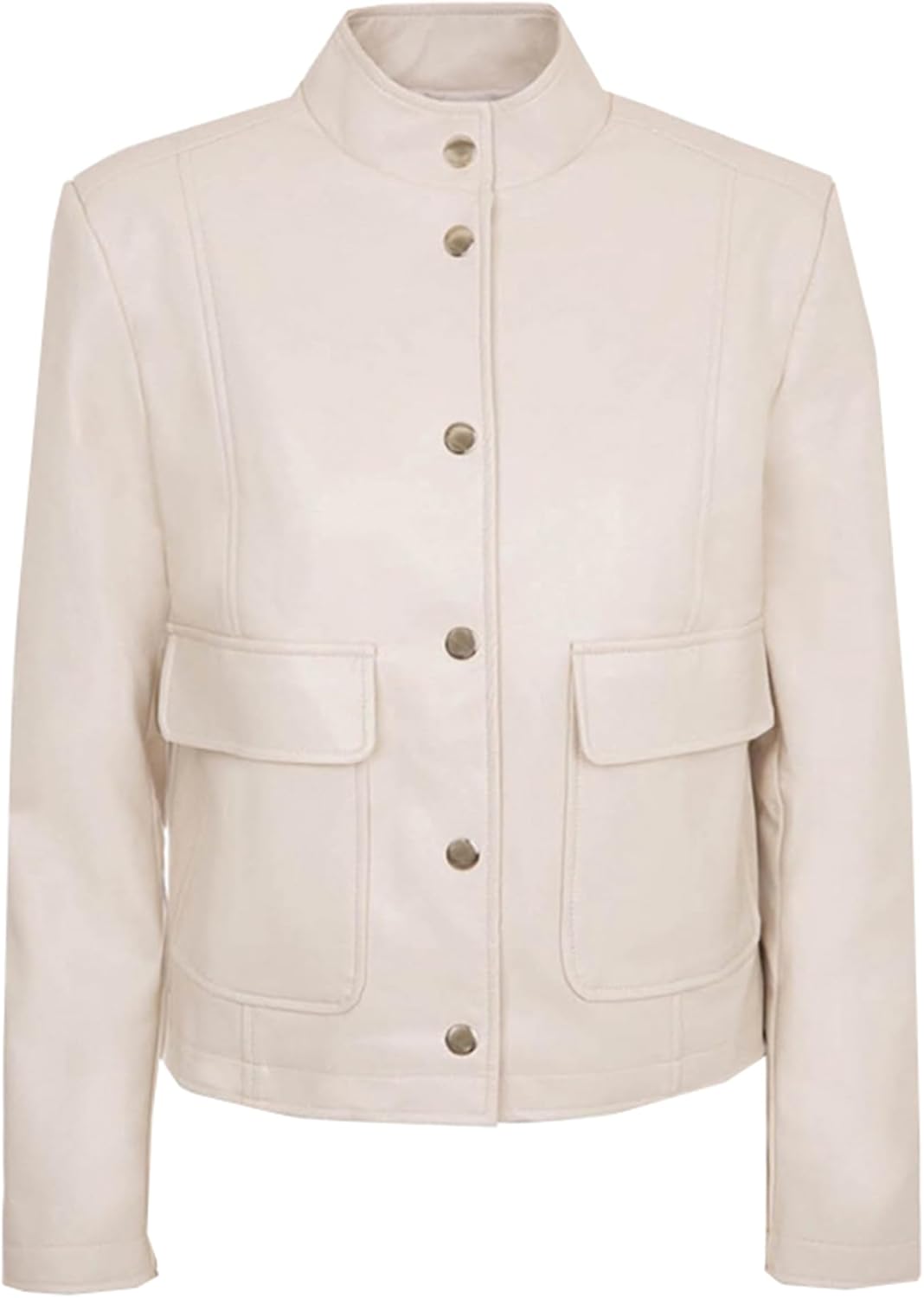 Betusline Women's Faux Leather Cropped Jackets Stand Collar Motorcycle Short Outwear Coat