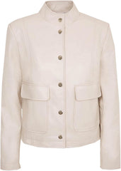 Betusline Women's Faux Leather Cropped Jackets Stand Collar Motorcycle Short Outwear Coat