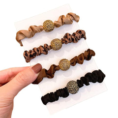 2 Packs Flower Hair Scrunchies for Women, Leaf Embroidery Acrylic Pearl Elastic Hair Ties, Elegant Hair Band, Hair Accessories for Parties, Daily Use (A#)