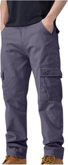Men's Outdoor Casual Loose Multi Pocket Straight Leg Cargo Pants Fashion Solid Military Athletic Work Trousers