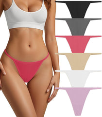 Cotton Thongs for Women G-String Breathable Underwear Low Rise T-back Panties Comfortable Stretch 6 Pack