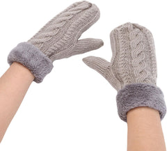 Women Winter Warm Mittens Thicken Fleece Lining Knitted Gloves Perfect for Outdoor Activity and Cold Weather