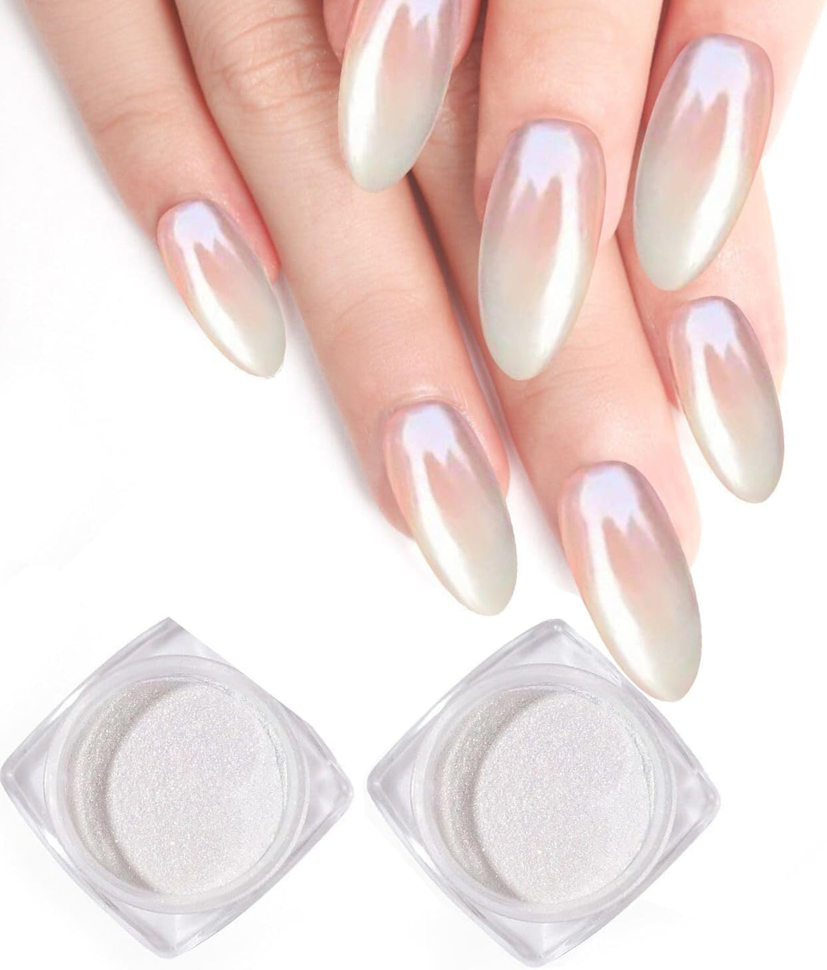 Pretty Diva Pearl Chrome Nail Powder - 2 colors White & Pink Pearl Chrome Powder for Nails, Magic White Pearl Nails Chrome Powder Pink Aurora iridescent Chrome Nails Pigment