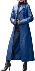 Women Casual Lapel Long Suit Trench Coat Slim Leather Windbreaker Lambskin Outerwear Faux Jacket 2025