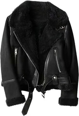 Women Thick Warm Lamb Jacket Short Zipper Motorcycle Coats Vintage Street Outwear